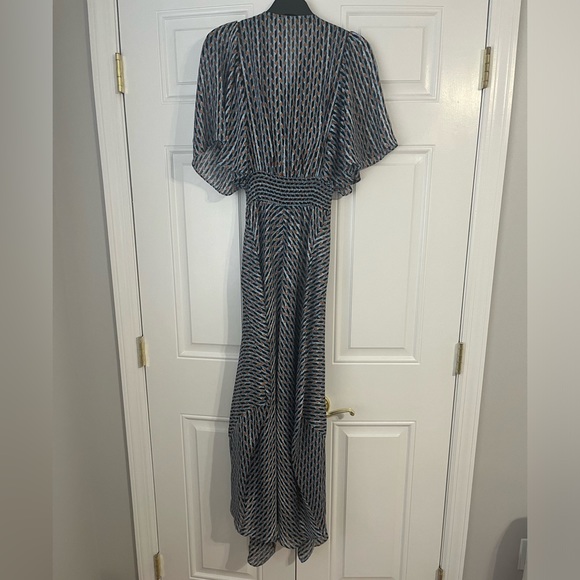 MAJE Richelane Shirred Printed Metallic Jacquard Maxi Dress - Blue - Picture 4 of 7